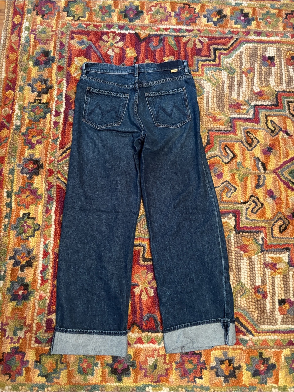 Lil’ MOTHER Cuffed Wide Leg Jeans in Dark Blue - Picture 6 of 8